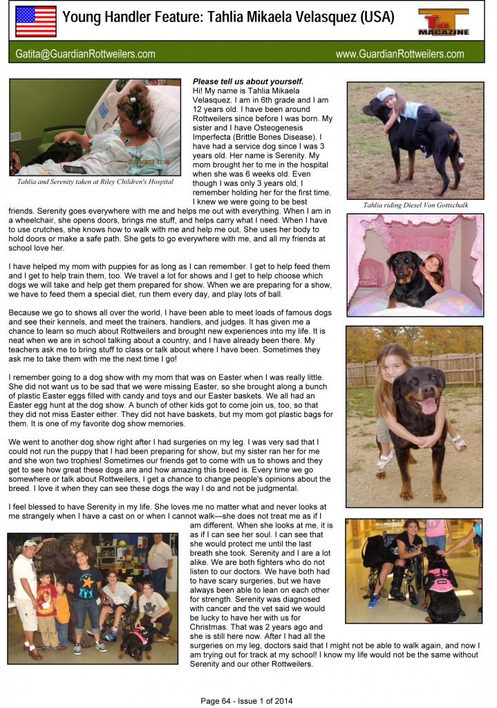 G:Magazine Issue 1 of 2014Young handler articleYoung Handler